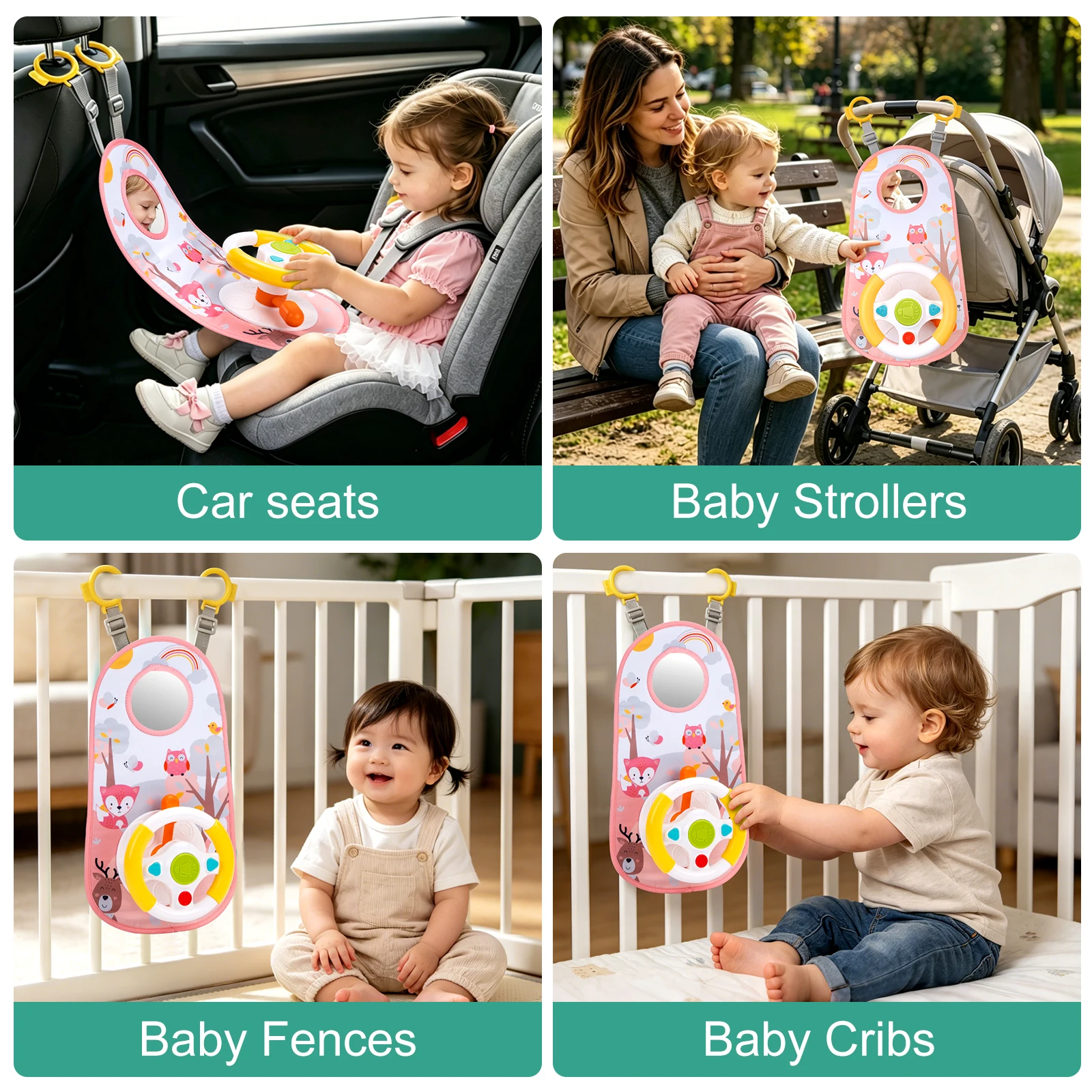 Baby Car Eletric Steering Wheel Toy with Music Simulate Driving Car Baby Seat Copilot Toys Hanging Toys for Todder 0-12M Gifts