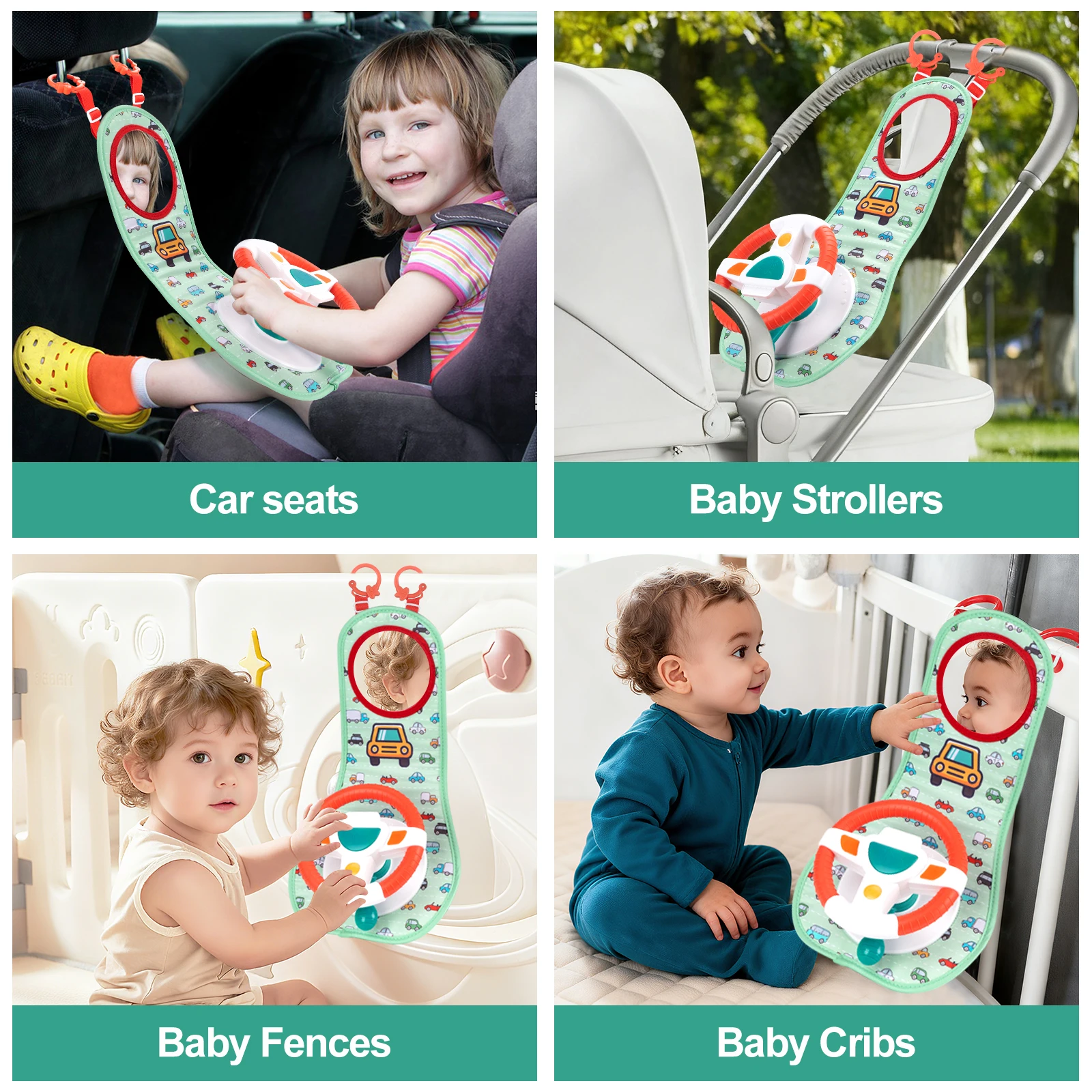 Baby Car Eletric Steering Wheel Toy with Music Simulate Driving Car Baby Seat Copilot Toys Hanging Toys for Todder 0-12M Gifts