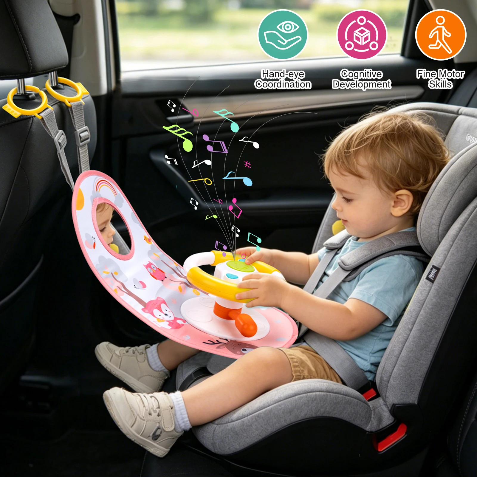 Baby Car Eletric Steering Wheel Toy with Music Simulate Driving Car Baby Seat Copilot Toys Hanging Toys for Todder 0-12M Gifts