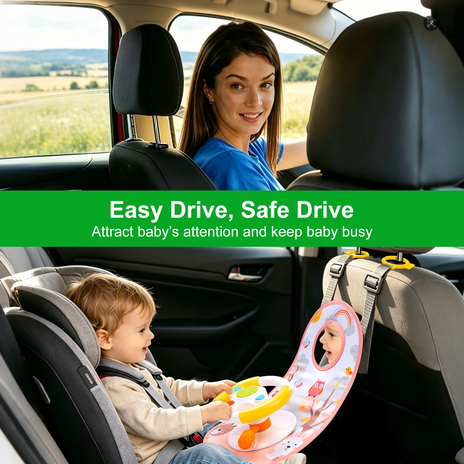Baby Car Eletric Steering Wheel Toy with Music Simulate Driving Car Baby Seat Copilot Toys Hanging Toys for Todder 0-12M Gifts