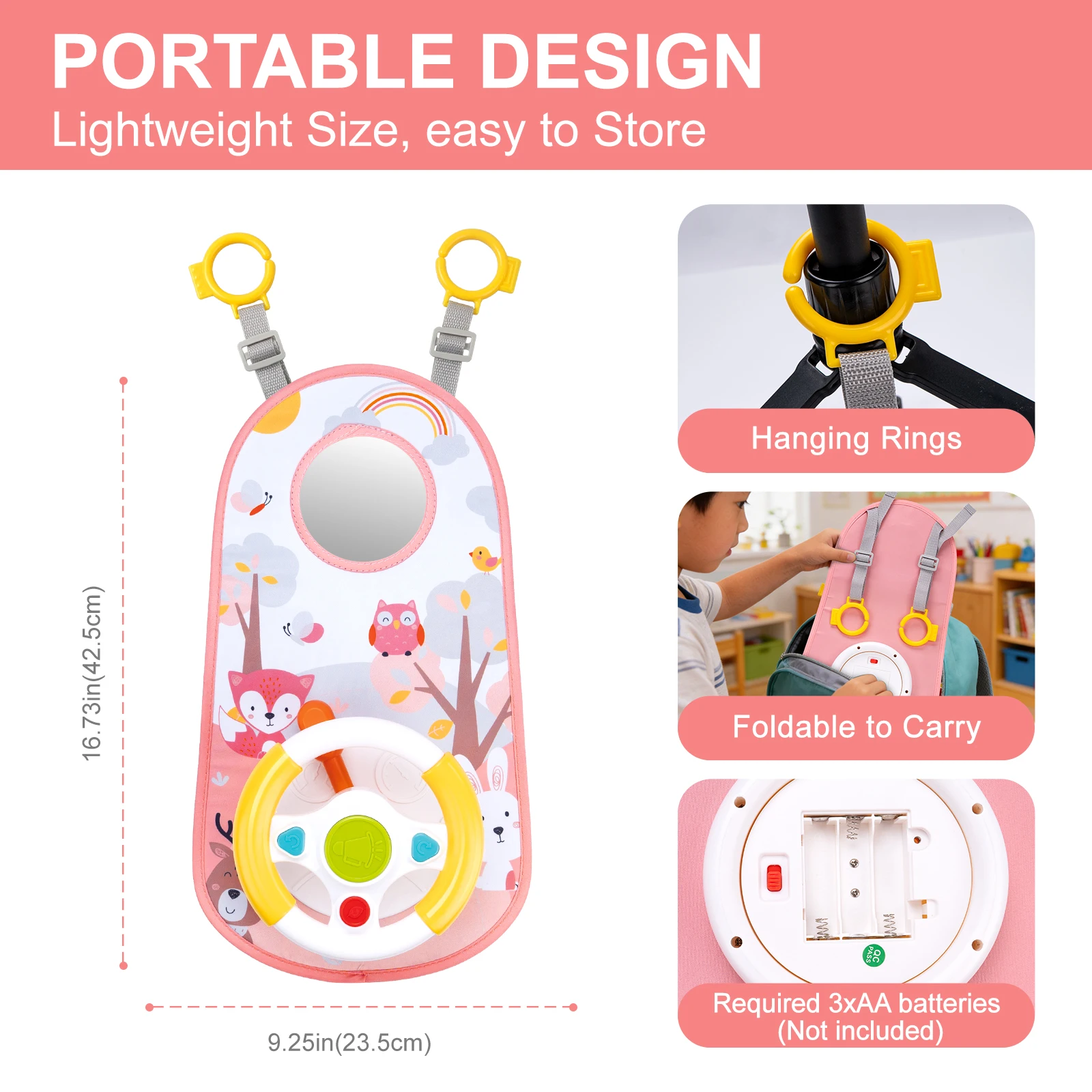 Baby Car Eletric Steering Wheel Toy with Music Simulate Driving Car Baby Seat Copilot Toys Hanging Toys for Todder 0-12M Gifts