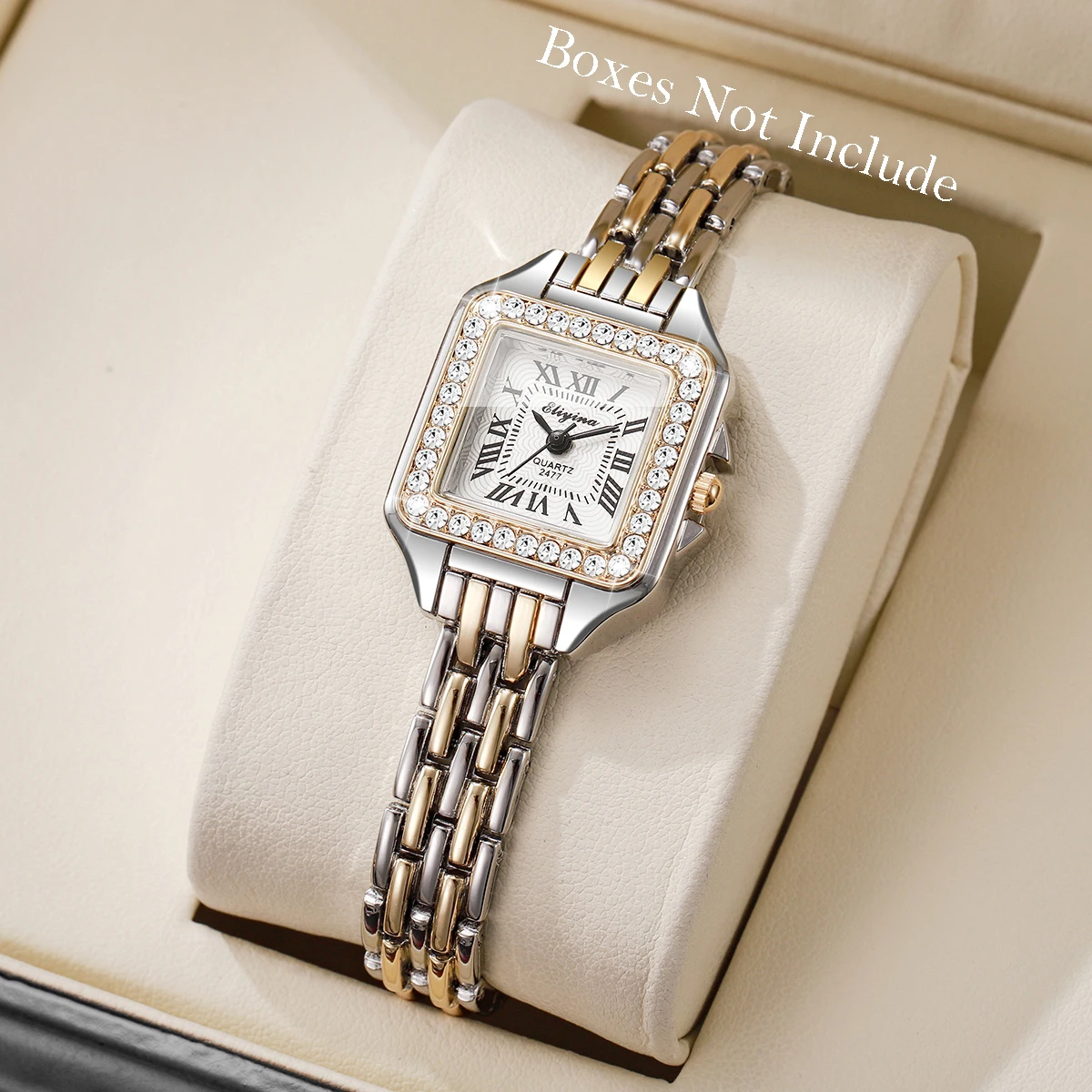 Elegant Rhinestone Square Women Watches Fashion Roma Dial Quartz Wristwatch Reloj Mujer Ladies Clock (Without Box)