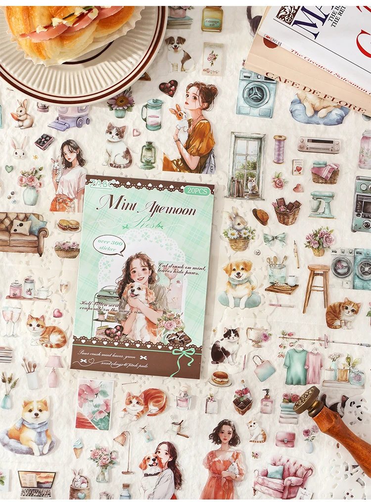 20sheets Cute Pet Life Record Series Kawaii PET Sticker Book Creative Handbook Collage DIY Scrapbook Material Aesthetic Stickers