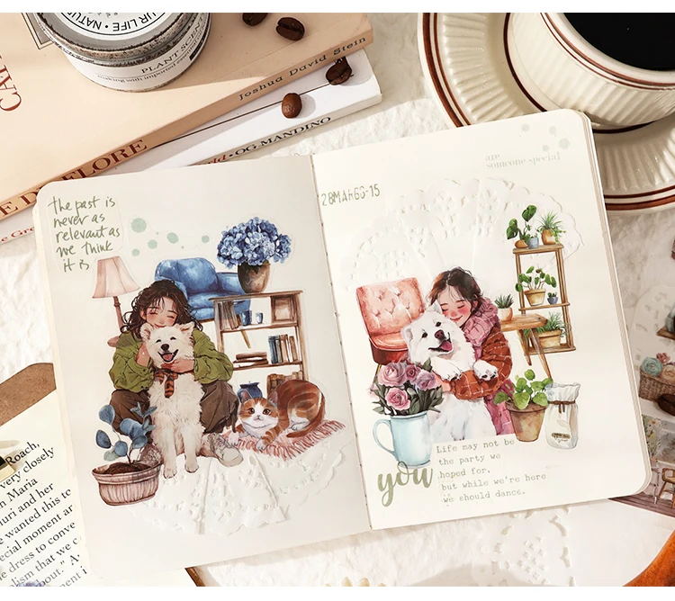 20sheets Cute Pet Life Record Series Kawaii PET Sticker Book Creative Handbook Collage DIY Scrapbook Material Aesthetic Stickers