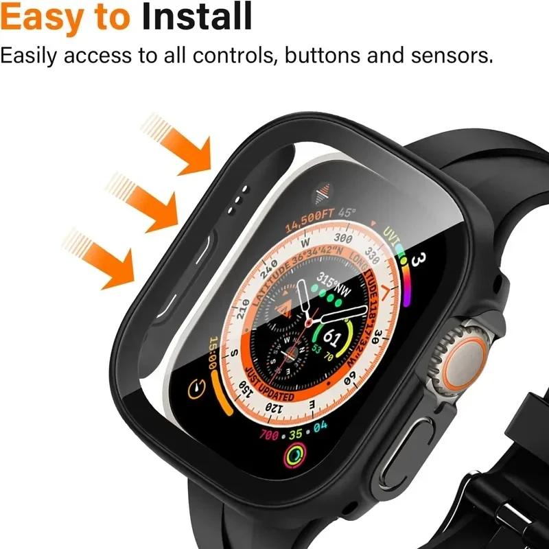 Cover For Apple Watch Ultra 3 49mm PC Bumper+Screen Protector Cover iWatch Ultra 2 49mm HD Tempered Glass+Case Shell Accessories