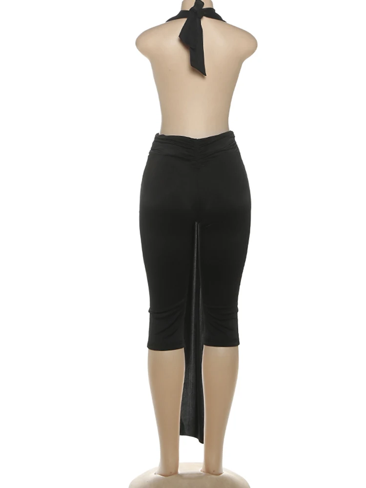Weird Puss Ribbon Halter Romper Women Backless Patchwork Sleeveless Elastic Workout Activewear Midnight Activity Slim Playsuits