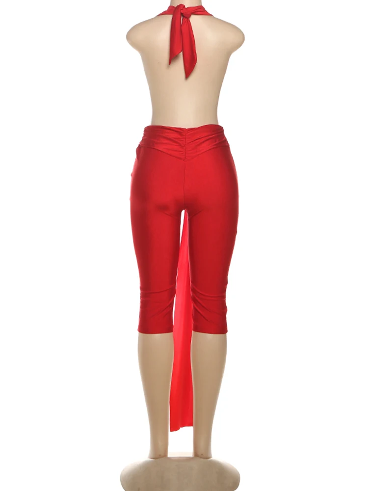 Weird Puss Ribbon Halter Romper Women Backless Patchwork Sleeveless Elastic Workout Activewear Midnight Activity Slim Playsuits