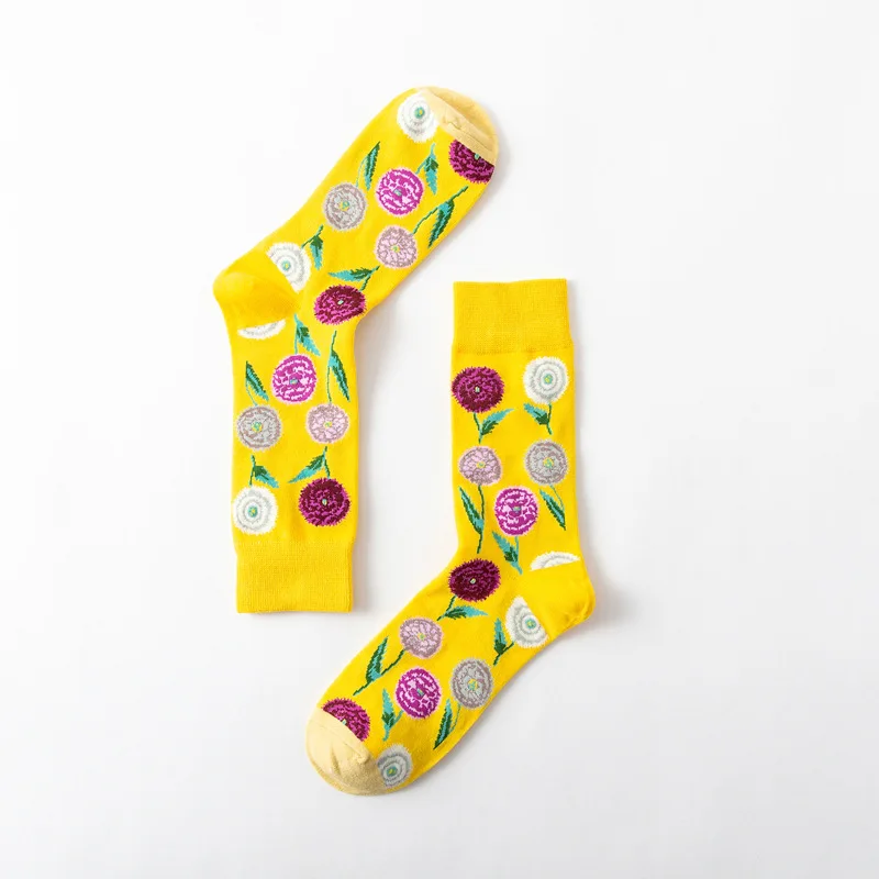 1 Pair Women Socks Cartoon Art Octopus Flower Plant Kawaii Funny Casual Female Cotton Sock Hosiery Streetwear Harajuku Crew Sox