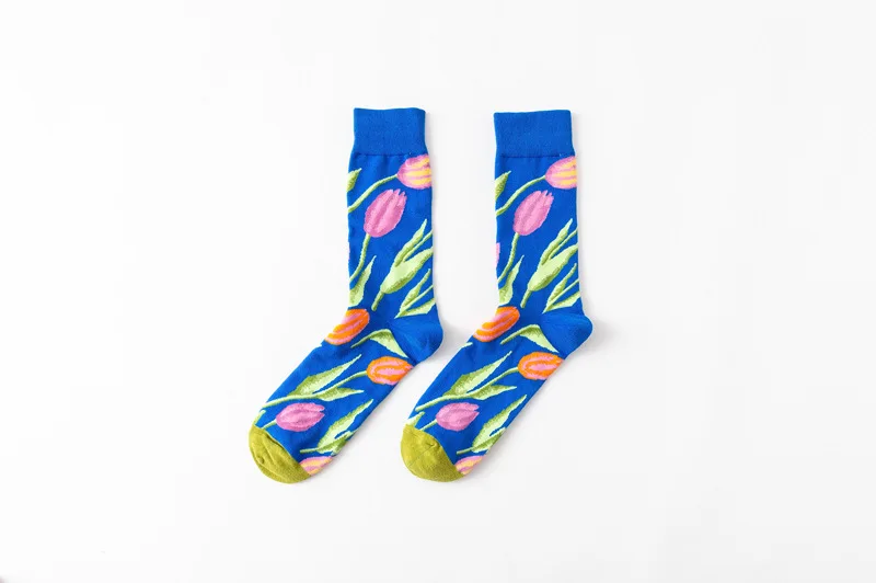 1 Pair Women Socks Cartoon Art Octopus Flower Plant Kawaii Funny Casual Female Cotton Sock Hosiery Streetwear Harajuku Crew Sox