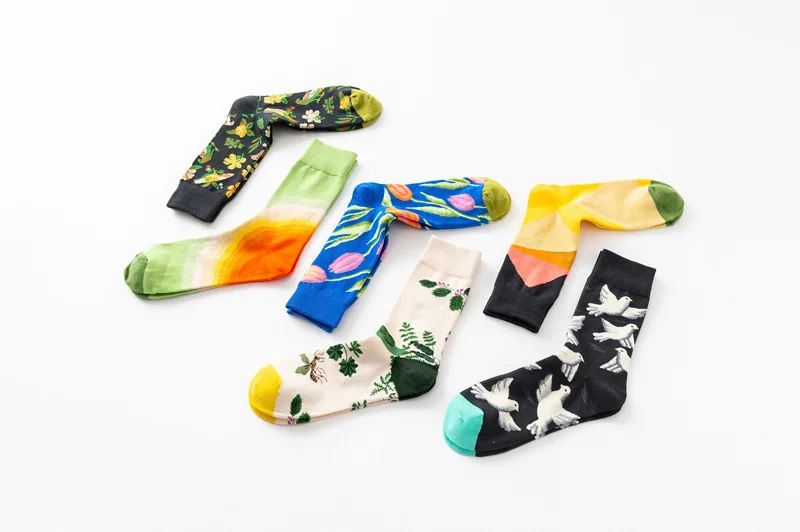 1 Pair Women Socks Cartoon Art Octopus Flower Plant Kawaii Funny Casual Female Cotton Sock Hosiery Streetwear Harajuku Crew Sox
