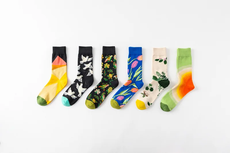 1 Pair Women Socks Cartoon Art Octopus Flower Plant Kawaii Funny Casual Female Cotton Sock Hosiery Streetwear Harajuku Crew Sox