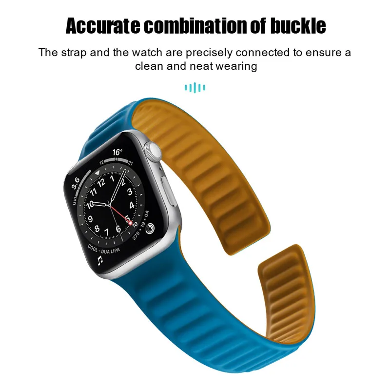 Silicone Link strap for Apple watch band 44mm 40mm 45mm 41mm 46mm 49mm Magnetic Loop bracelet iwatch series SE 7 8 9 ultra 2 10