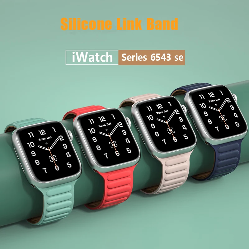 Silicone Link strap for Apple watch band 44mm 40mm 45mm 41mm 46mm 49mm Magnetic Loop bracelet iwatch series SE 7 8 9 ultra 2 10