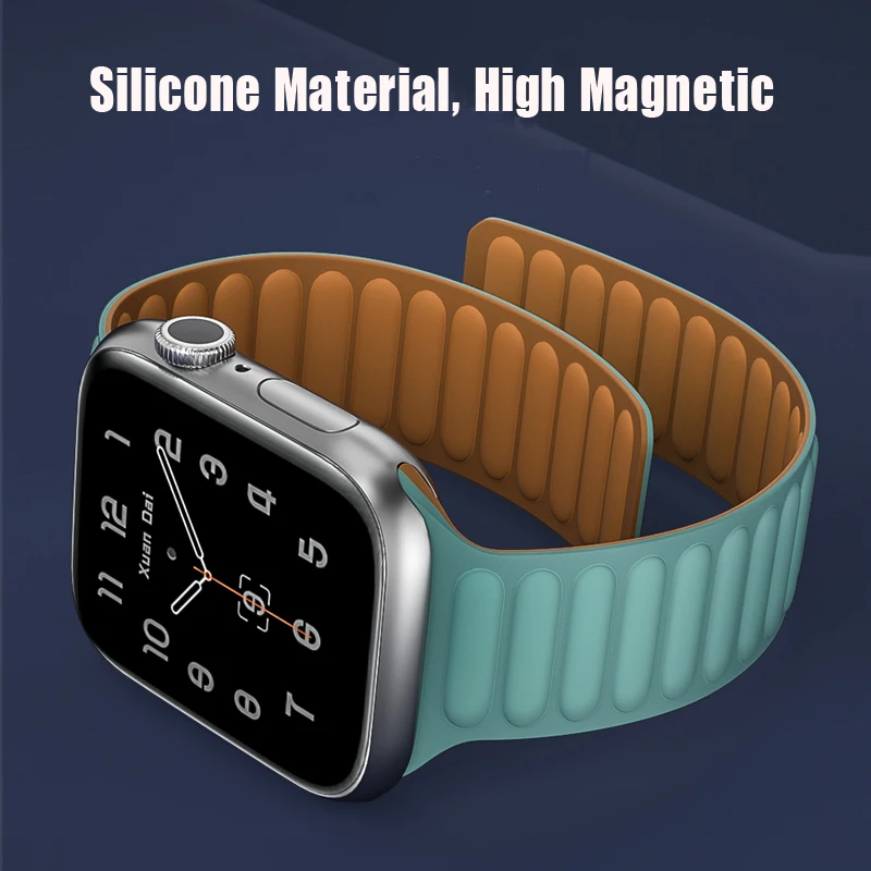 Silicone Link strap for Apple watch band 44mm 40mm 45mm 41mm 46mm 49mm Magnetic Loop bracelet iwatch series SE 7 8 9 ultra 2 10