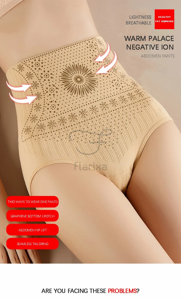Flarixa Seamless High Waist Postpartum Panties Women's Abdomen Hip Lift Briefs Body Shaping Pants Plus Size Breathable Underwear