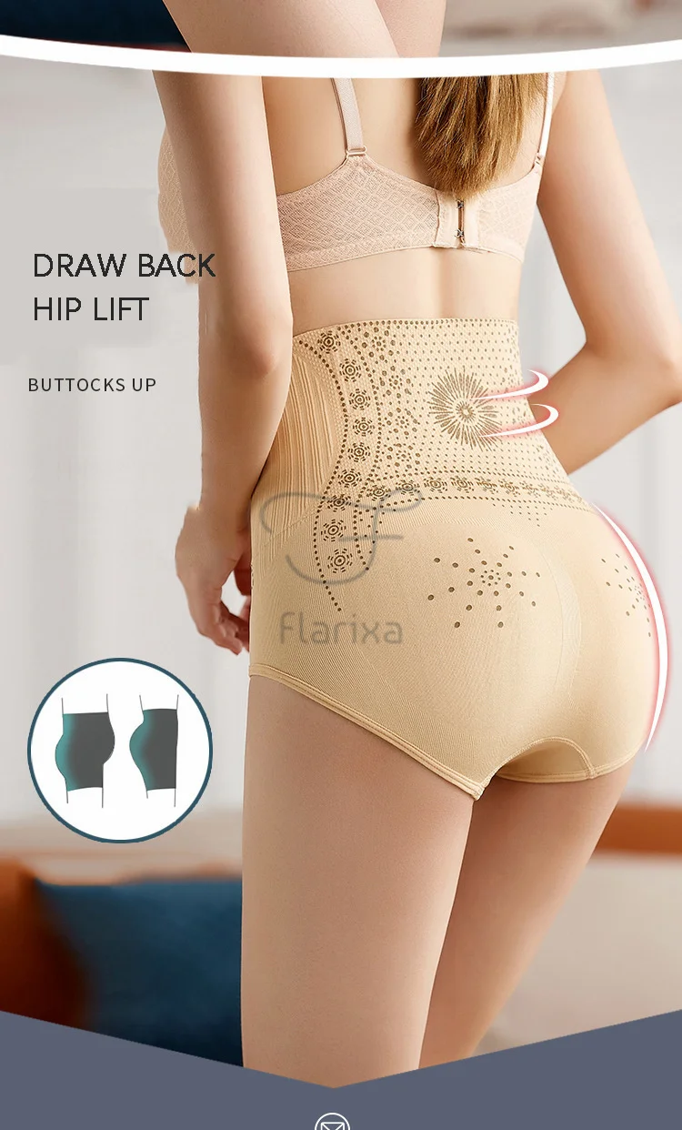 Flarixa Seamless High Waist Postpartum Panties Women's Abdomen Hip Lift Briefs Body Shaping Pants Plus Size Breathable Underwear