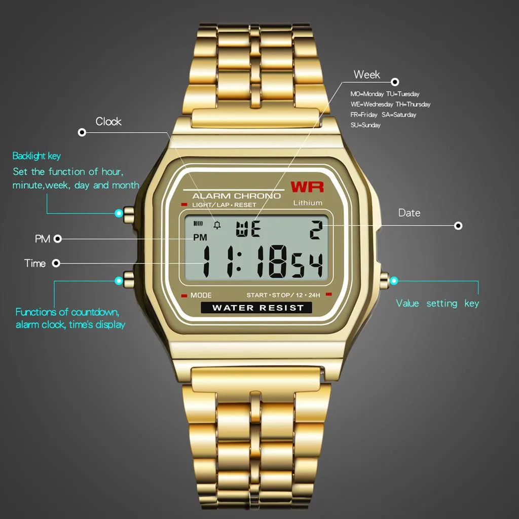 2025 Digital Watches For Men Sports Waterproof Bracelet Clock Gold Electronice LED Wristwatch Women Casual Montre Homme Relogio