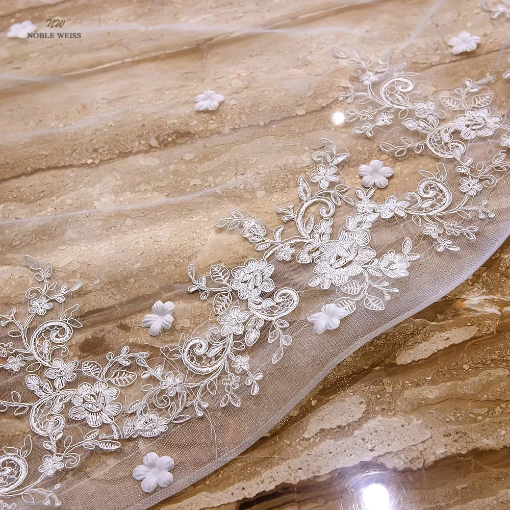 Long Wedding Veils with Comb Two Layers Appliques Bride Veil Lace Edge Tulle Veils Accessories 3m*4m Customized
