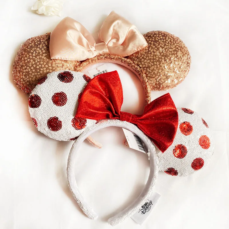 Disney Minnie Mouse Ears Headband Holiday Party Rose Bows Hairband EARS COSTUME Headband Cosplay Plush Adult/Kids Headband Gift