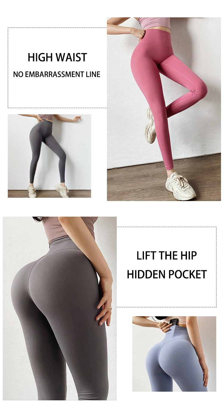 SOISOU Nylon Leggings Women Yoga Pants Tight High Waist Hidden Pocket Sports Fitness Women's Pants Gym Clothing 37 Colors