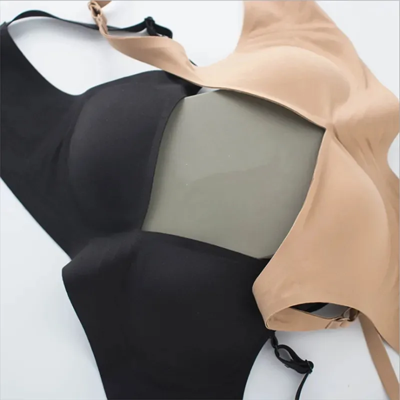 No-Show Deep V-neck Bras For Women Push-Up Bra Wire Free Sexy Lingerie Padded Underwear Plus Size Solid Color Intimates S-3XL