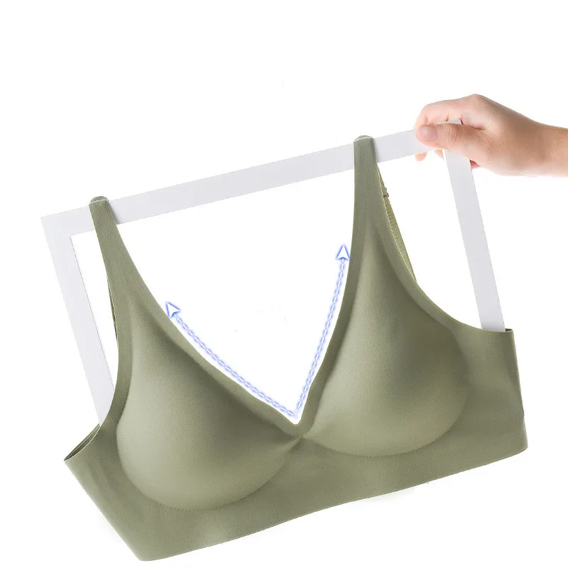 No-Show Deep V-neck Bras For Women Push-Up Bra Wire Free Sexy Lingerie Padded Underwear Plus Size Solid Color Intimates S-3XL