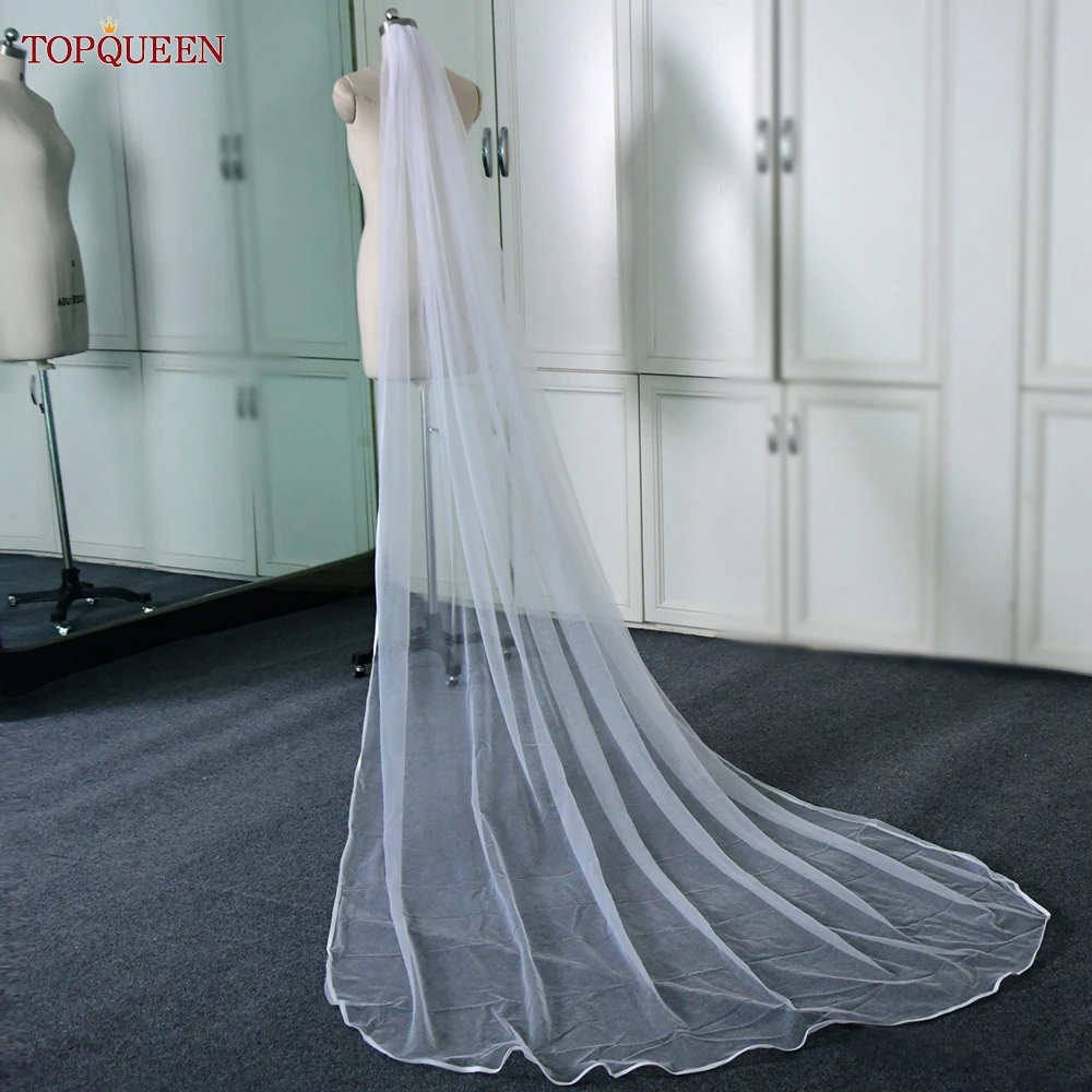 TOPQUEEN V21 Ribbon Edge Wedding Veil Bridal Veils Wedding Short 1 Tier Elegant Rochii Wedding Veil Long With Comb Soft Veu