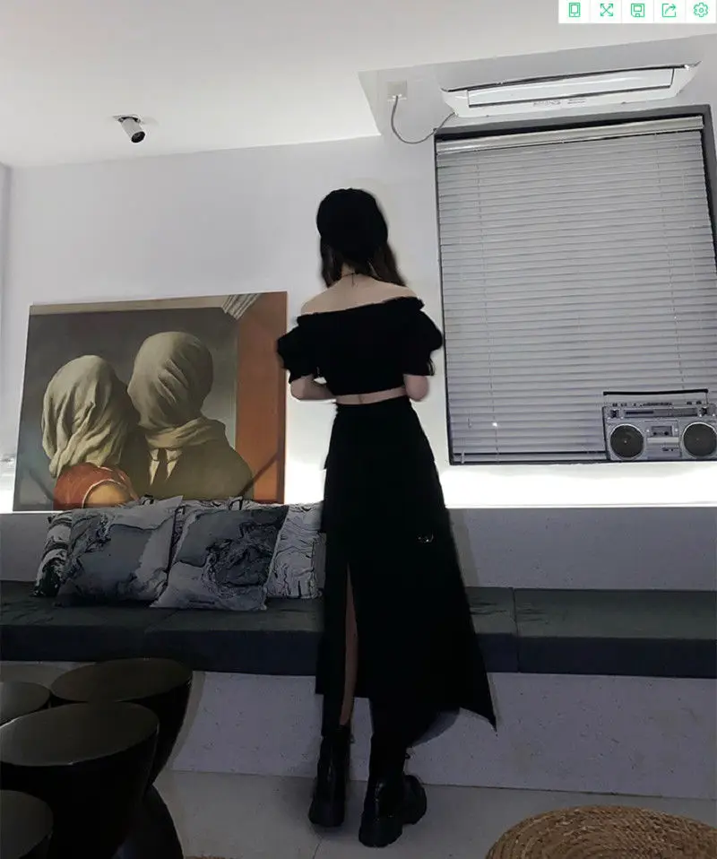 2025 New Spring Autumn Women Skirt Fashion Korean Style Black Long Skirts with Chain Side Slit Hip Hop Streetwear Plus Size