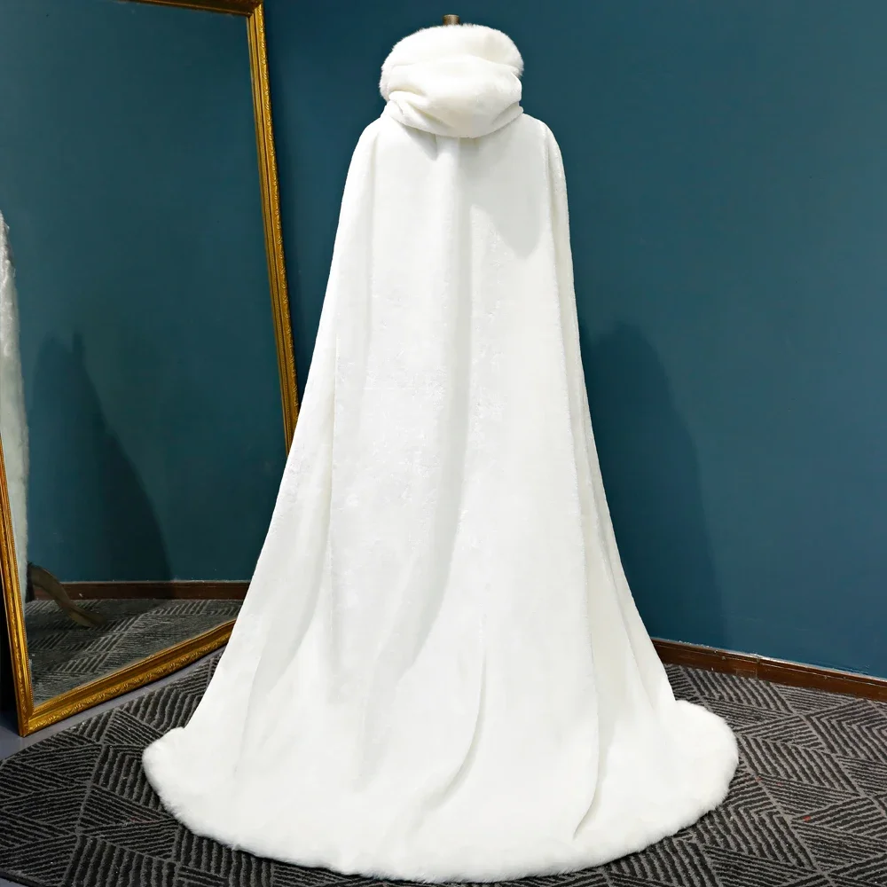 Winter Long Warm Wedding Capes Wedding Cloak Floor Length Bride Shawl Faux Fur Cape Coat Adult Bridal Wrap Customized