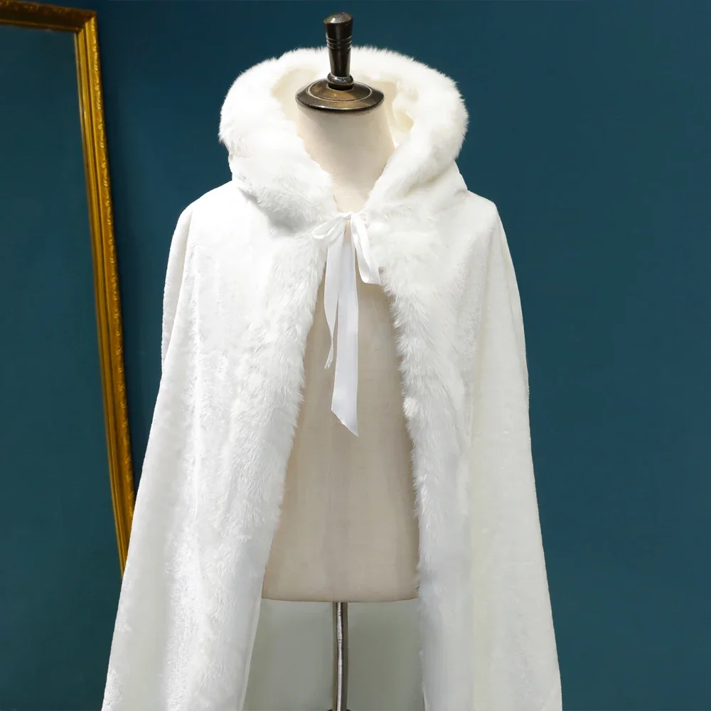 Winter Long Warm Wedding Capes Wedding Cloak Floor Length Bride Shawl Faux Fur Cape Coat Adult Bridal Wrap Customized