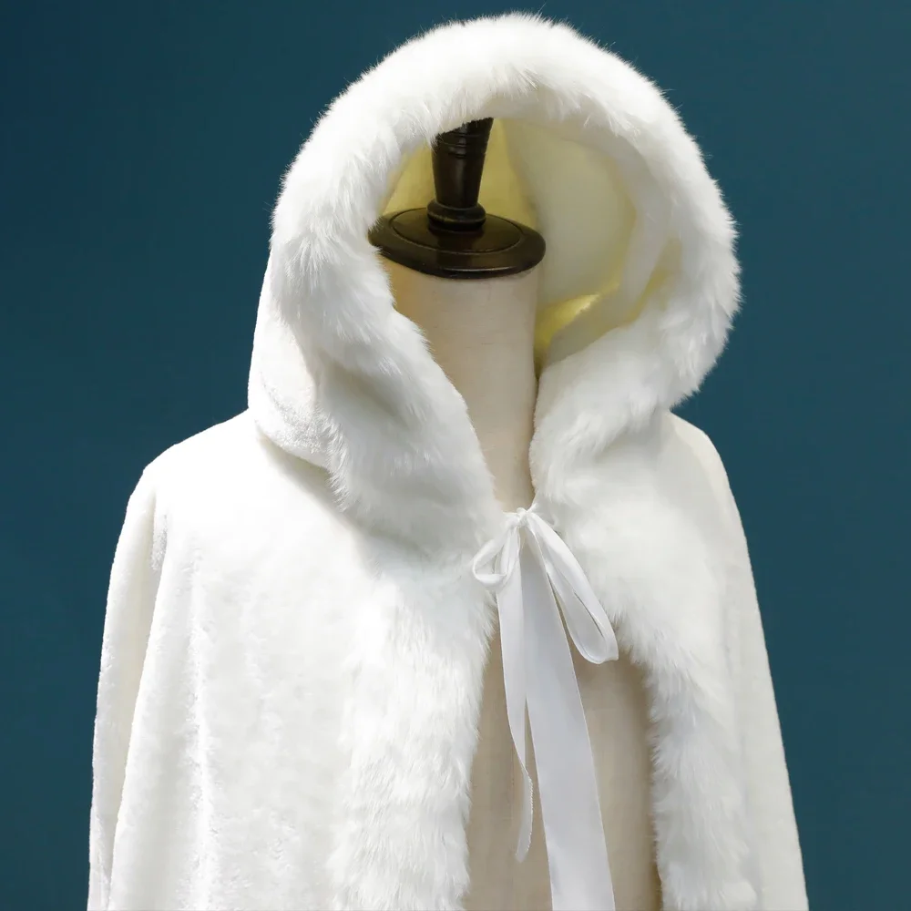 Winter Long Warm Wedding Capes Wedding Cloak Floor Length Bride Shawl Faux Fur Cape Coat Adult Bridal Wrap Customized