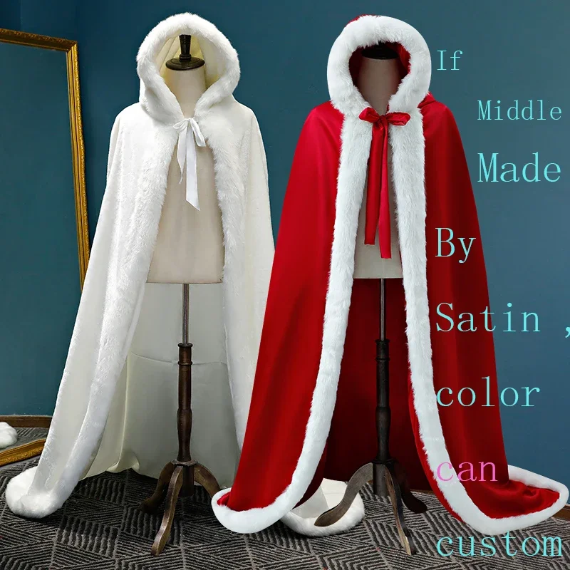 Winter Long Warm Wedding Capes Wedding Cloak Floor Length Bride Shawl Faux Fur Cape Coat Adult Bridal Wrap Customized