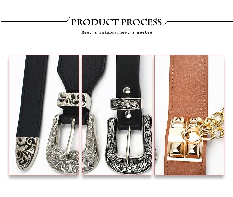 1Pc 4*68cm Women Elastic Double Buckle Belts Cummerbunds Chain Ladies Waistband with Dress Fashion Decoration Punk Belt Corset