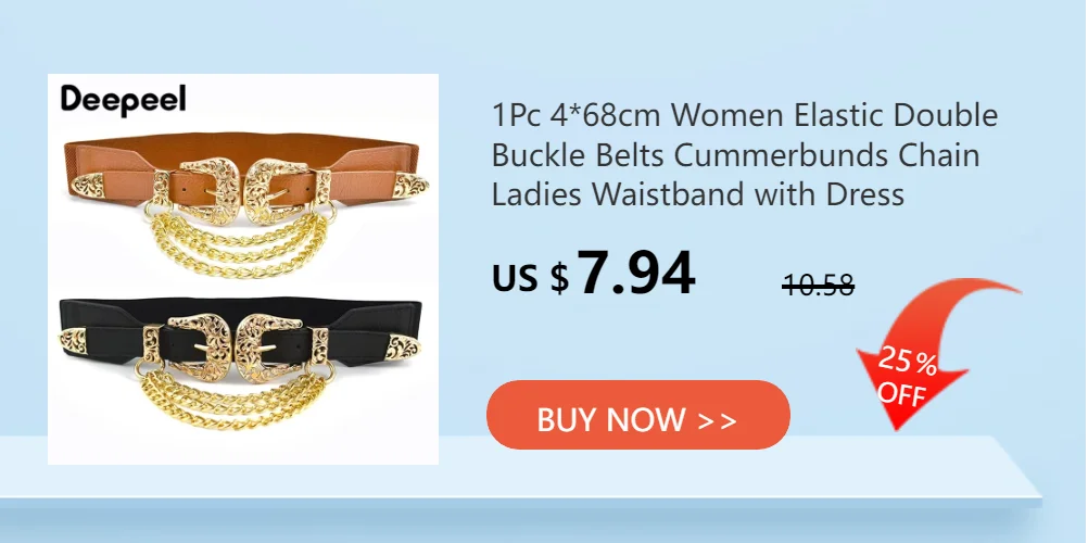 1Pc 4*68cm Women Elastic Double Buckle Belts Cummerbunds Chain Ladies Waistband with Dress Fashion Decoration Punk Belt Corset