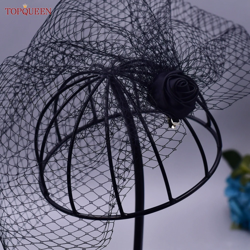 TOPQUEEN VA02 100% Handmade Birdcage Veil Blusher Veil White Ribbon Flower Headband Veil For Bridal Hair Accessories Face Veil