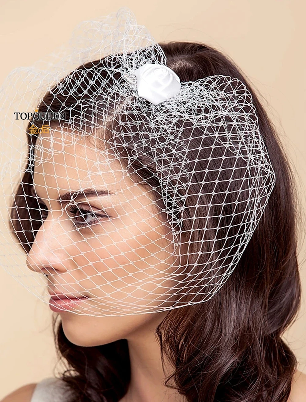 TOPQUEEN VA02 100% Handmade Birdcage Veil Blusher Veil White Ribbon Flower Headband Veil For Bridal Hair Accessories Face Veil