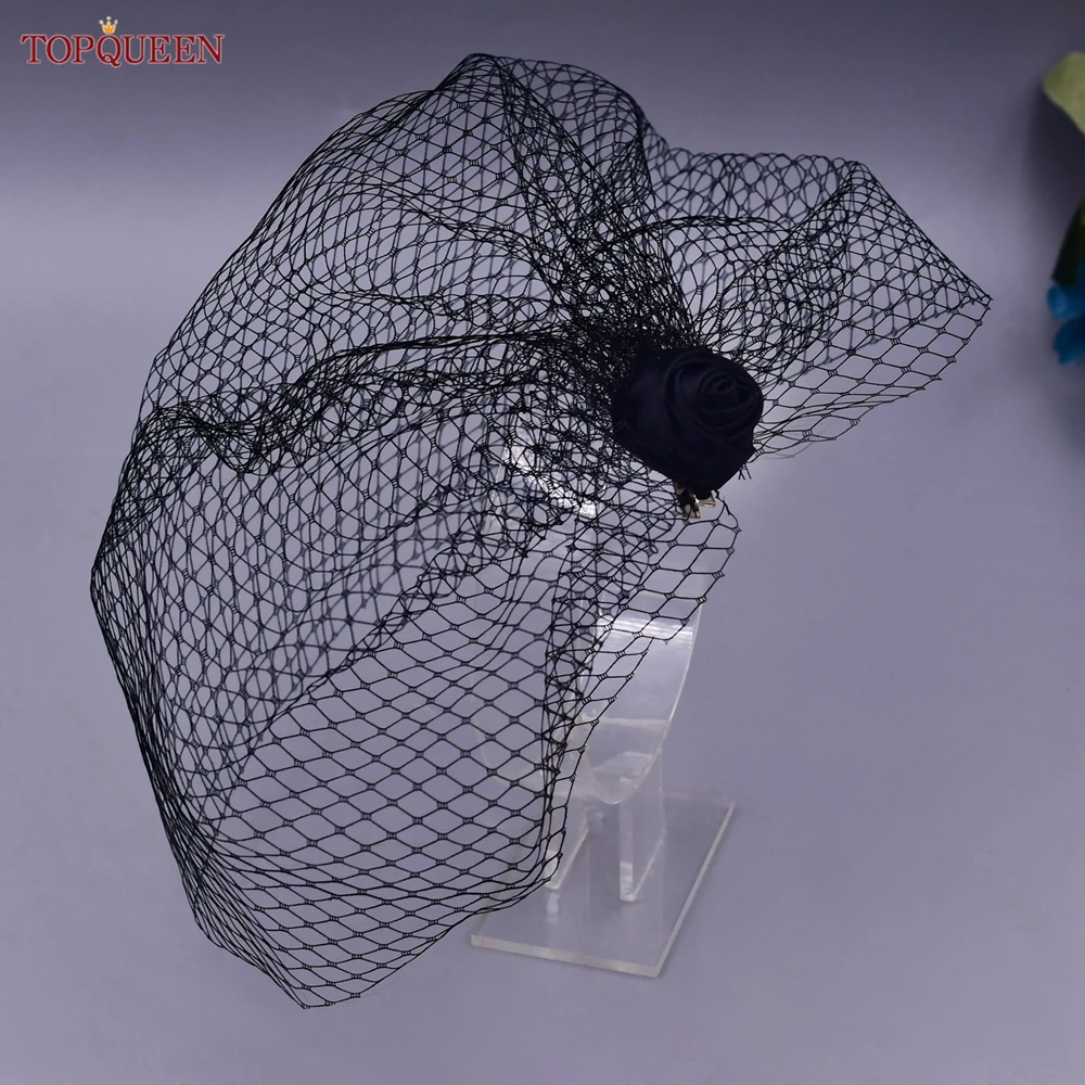 TOPQUEEN VA02 100% Handmade Birdcage Veil Blusher Veil White Ribbon Flower Headband Veil For Bridal Hair Accessories Face Veil