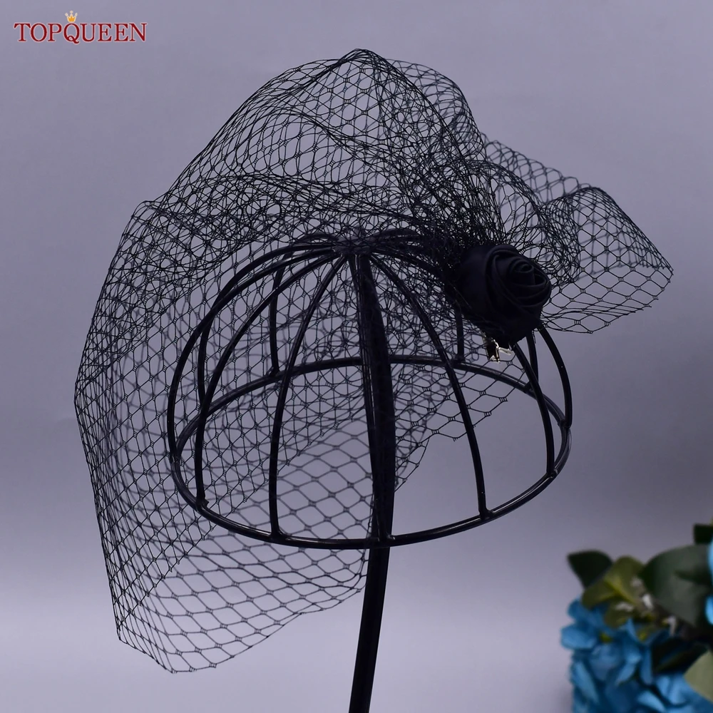 TOPQUEEN VA02 100% Handmade Birdcage Veil Blusher Veil White Ribbon Flower Headband Veil For Bridal Hair Accessories Face Veil