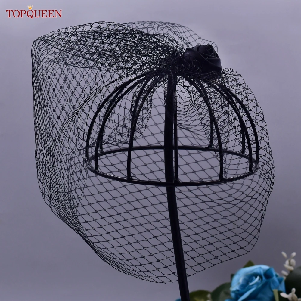 TOPQUEEN VA02 100% Handmade Birdcage Veil Blusher Veil White Ribbon Flower Headband Veil For Bridal Hair Accessories Face Veil