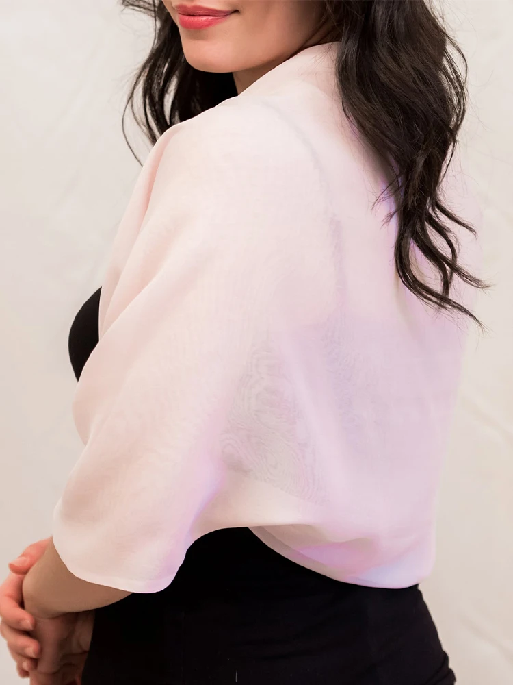 Women Chiffon Bolero Prom Party Soft Illusion Shrug Elegant Simple Short Casual Cape Lady Shawl for Evening Dress Pink