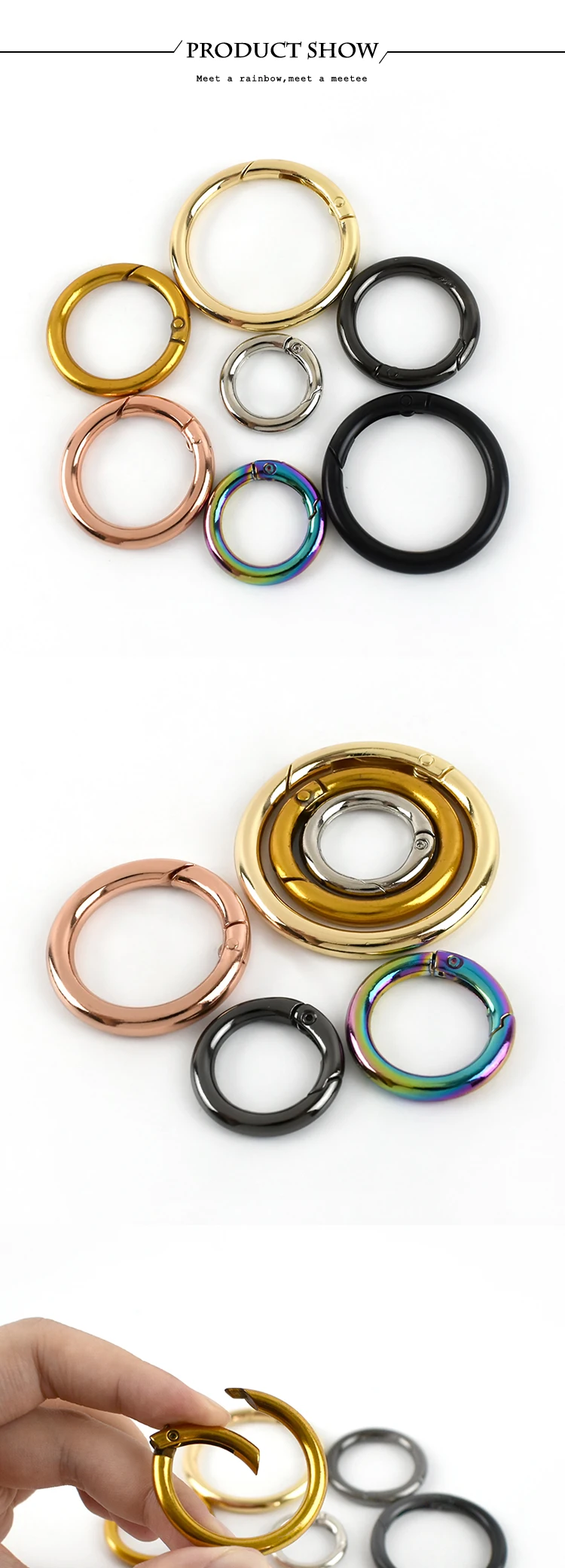 10Pcs Deepeel 10-38mm Metal O Ring Buckle Round Openable Spring Clasp Carabiner Snap Keychain Hooks DIY Clothes Bags Accessories