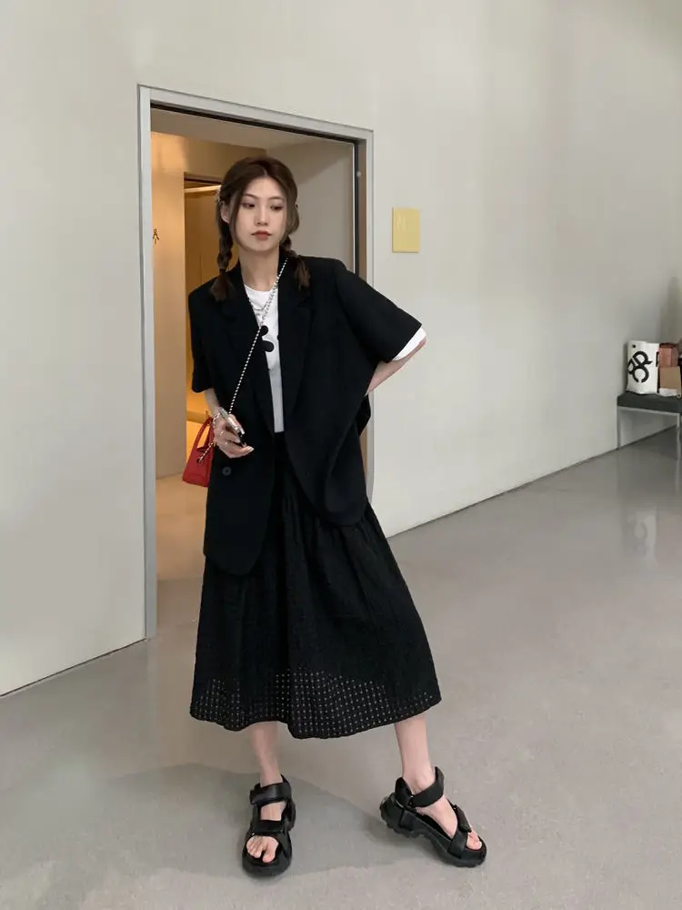 Korean Loose 2 Piece Women Short Set with Blazer Summer 2025 Thin Short-sleeved Blazers + Shorts Casual Office Ladies Suits