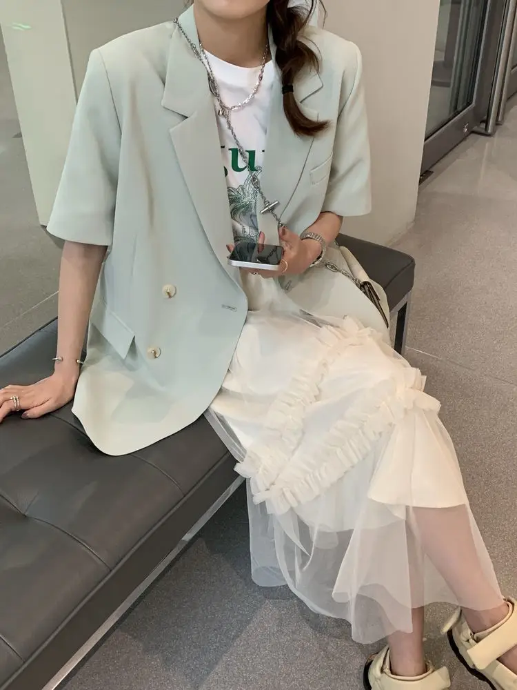 Korean Loose 2 Piece Women Short Set with Blazer Summer 2025 Thin Short-sleeved Blazers + Shorts Casual Office Ladies Suits