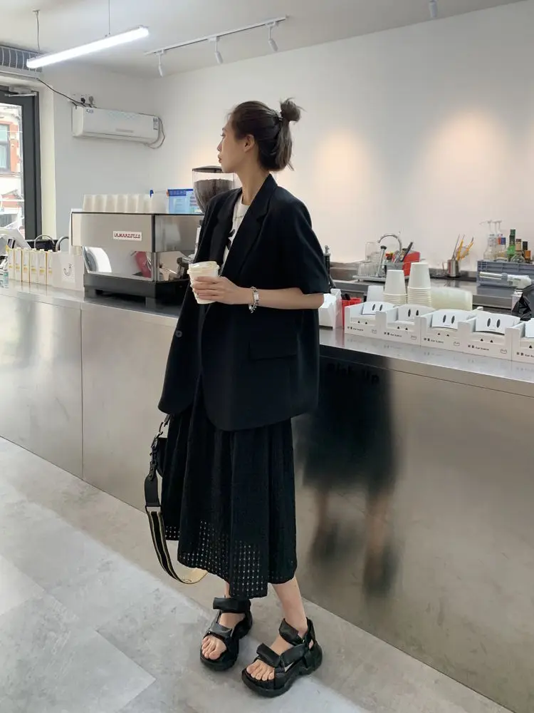 Korean Loose 2 Piece Women Short Set with Blazer Summer 2025 Thin Short-sleeved Blazers + Shorts Casual Office Ladies Suits