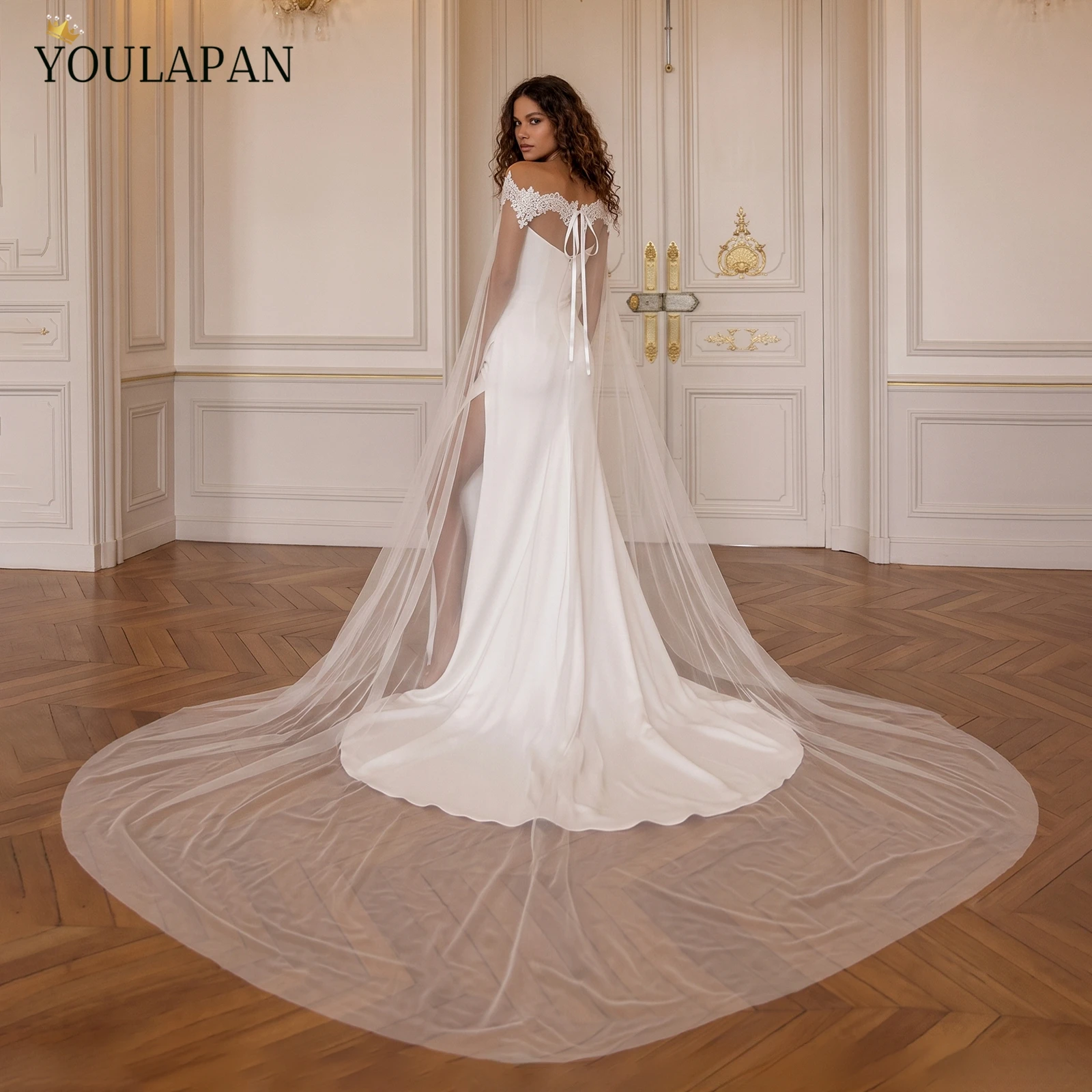 TOPQUEEN G36 Bridal Shawl Sexy Reverse Decoration Cloak Lace Embroidery For Reverse Wedding Dress Wedding Cape Veil Customizable