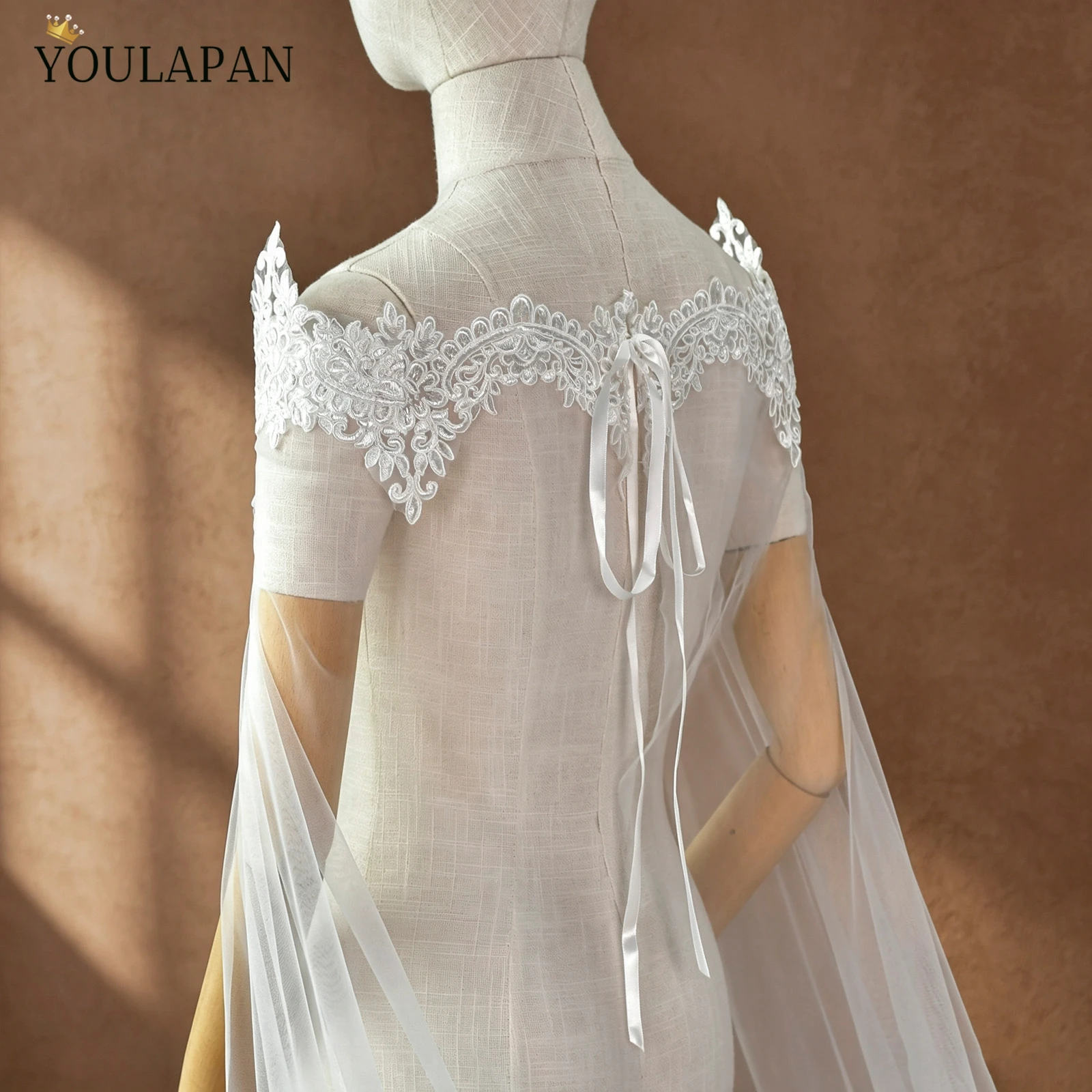 TOPQUEEN G36 Bridal Shawl Sexy Reverse Decoration Cloak Lace Embroidery For Reverse Wedding Dress Wedding Cape Veil Customizable
