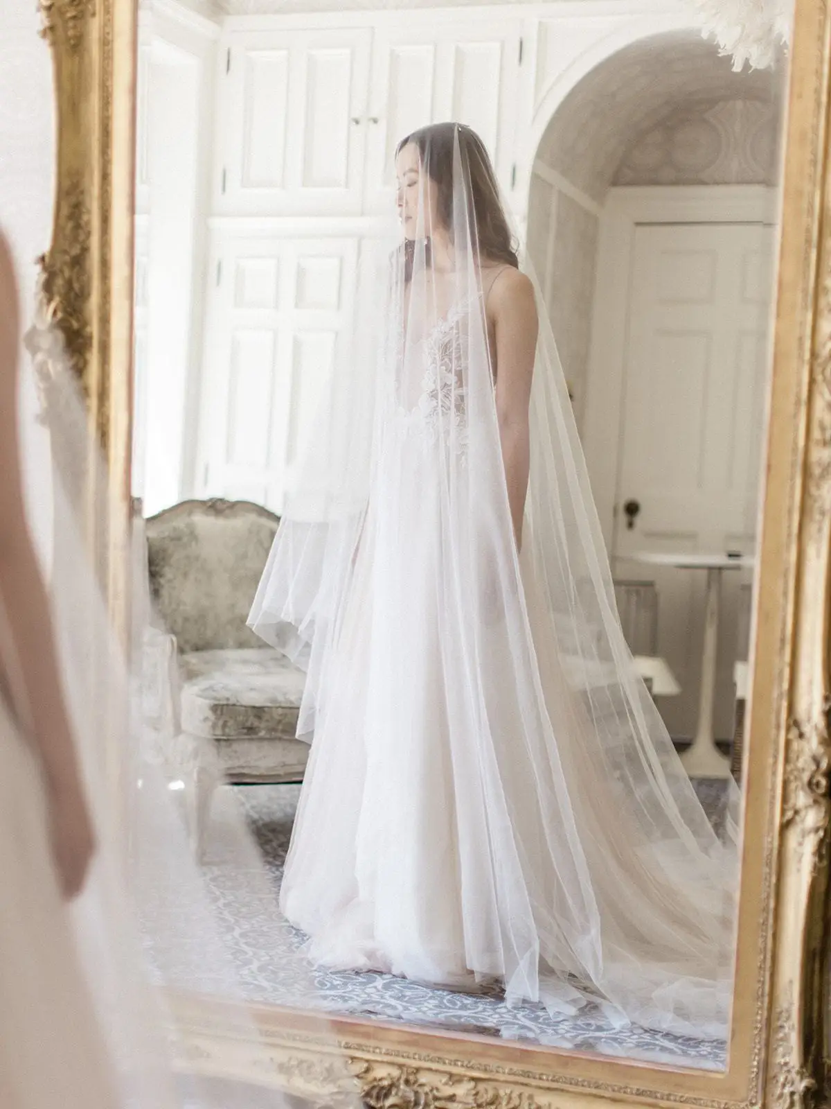 TOPQUEEN V25L Bridal Veils With Long Blusher Veil 3M*3M Elegant Off White Two Layer Veu Of Bride With Comb Boho Veil Cathedral