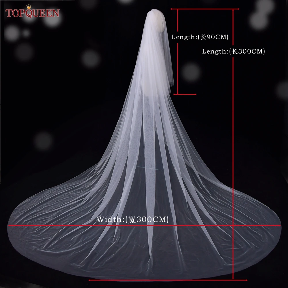 TOPQUEEN V25L Bridal Veils With Long Blusher Veil 3M*3M Elegant Off White Two Layer Veu Of Bride With Comb Boho Veil Cathedral