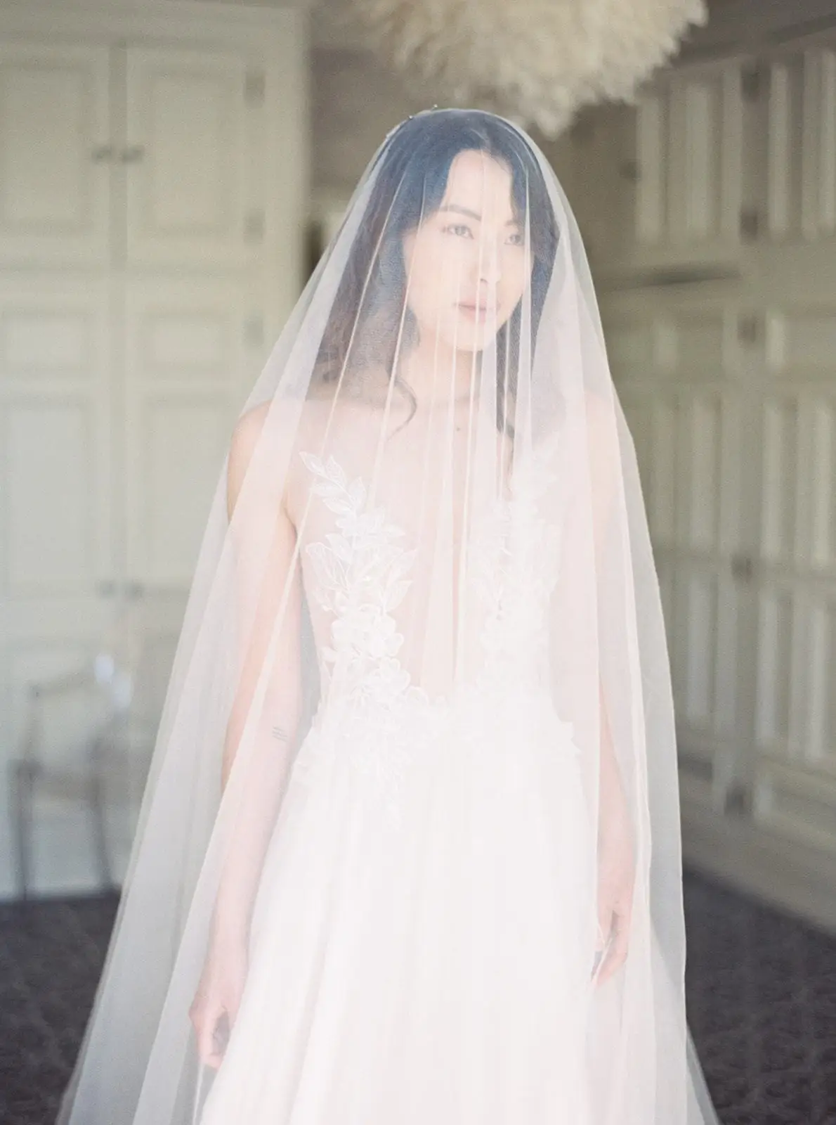TOPQUEEN V25L Bridal Veils With Long Blusher Veil 3M*3M Elegant Off White Two Layer Veu Of Bride With Comb Boho Veil Cathedral