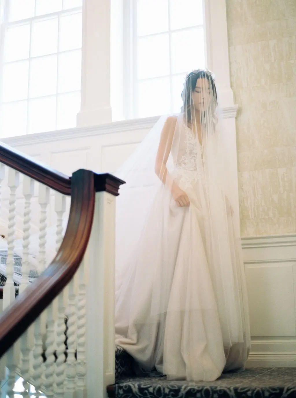 TOPQUEEN V25L Bridal Veils With Long Blusher Veil 3M*3M Elegant Off White Two Layer Veu Of Bride With Comb Boho Veil Cathedral